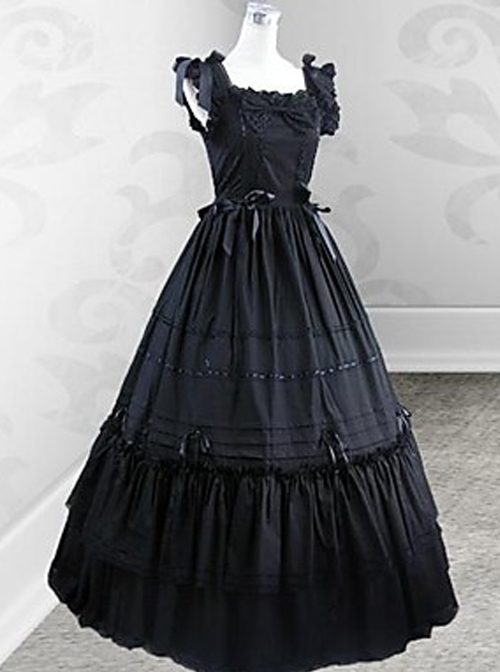 Black Retro Victorian Gothic Lolita Fly Sleeves Long Dress