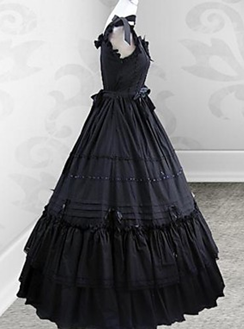 Black Retro Victorian Gothic Lolita Fly Sleeves Long Dress