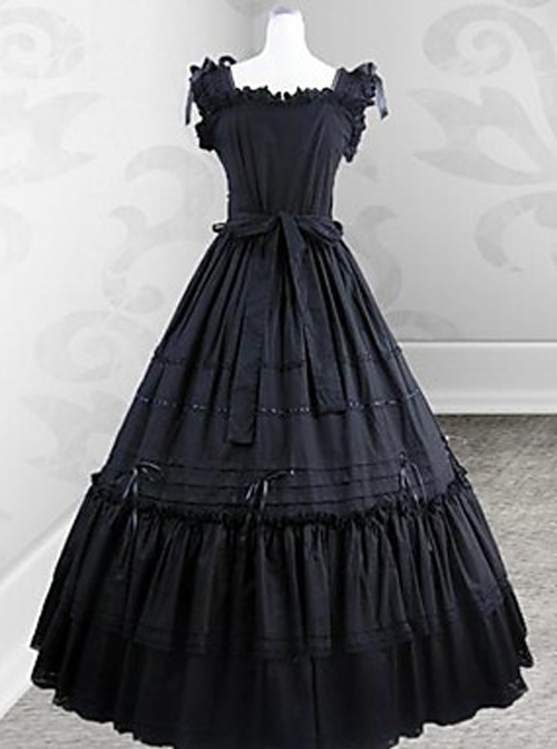 Black Retro Victorian Gothic Lolita Fly Sleeves Long Dress