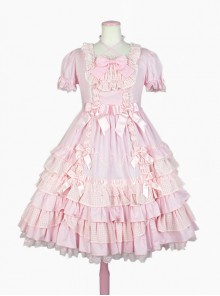 Cute Bowknot Short Sleeves Pompon Sweet Lolita Dress