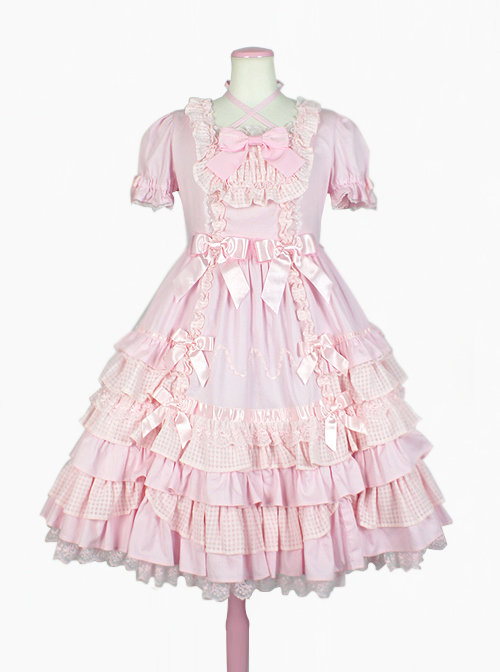 Cute Bowknot Short Sleeves Pompon Sweet Lolita Dress