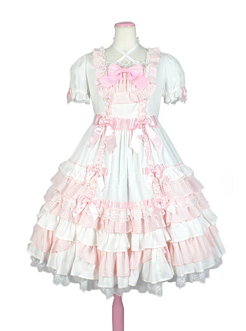 Cute Bowknot Short Sleeves Pompon Sweet Lolita Dress