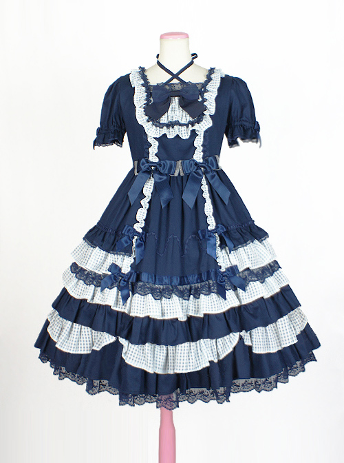 Cute Bowknot Short Sleeves Pompon Sweet Lolita Dress