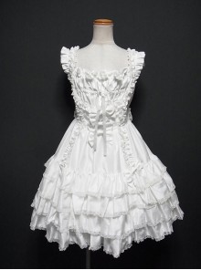 White Multi-storey Ruffles Sleeveless Sweet Lolita Dress