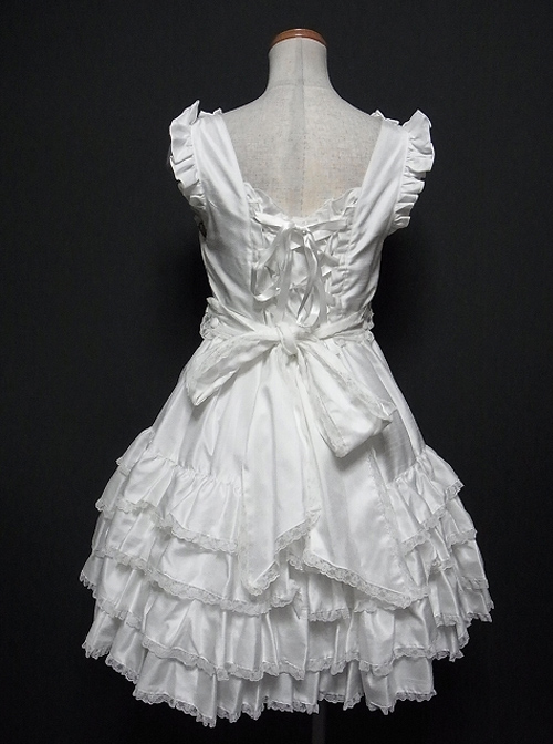 White Multi-storey Ruffles Sleeveless Sweet Lolita Dress