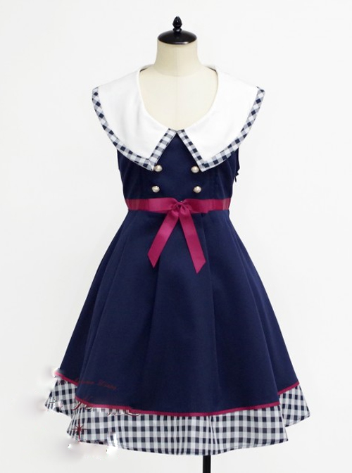 Lapel Bowknot Double-breasted Sleeveless Classic Lolita Dress