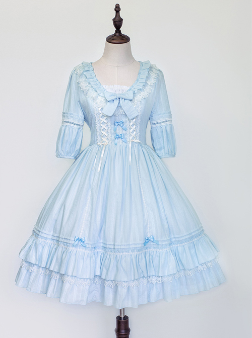 Jacquard Cotton Pure Color Classic Lolita Half Sleeves Dress