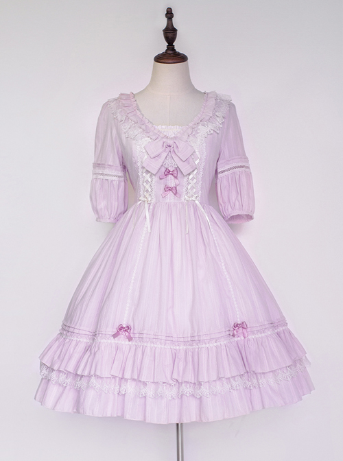 Jacquard Cotton Pure Color Classic Lolita Half Sleeves Dress