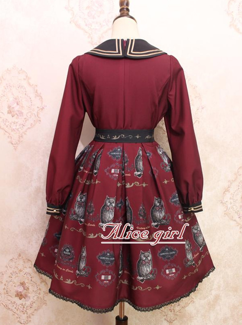 Lapel Owl Pattern Classic Lolita Long Sleeve Dress