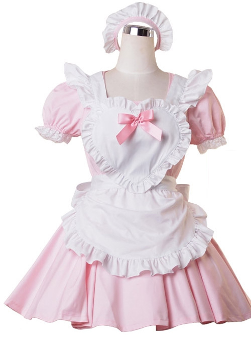 Pink Short Sleeves Lace Ruffles Sweet Lolita Maid Dress