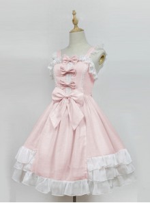 Cream Mousse Macarons Color Plaid Classic Lolita Sling Dress