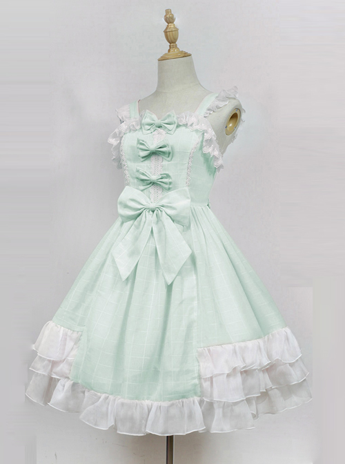 Cream Mousse Macarons Color Plaid Classic Lolita Sling Dress