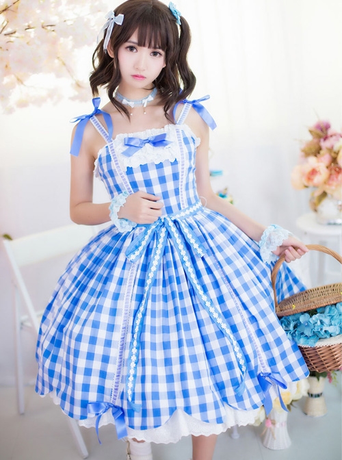 Pure Cotton Plaid Sweet Lolita Sling Dress