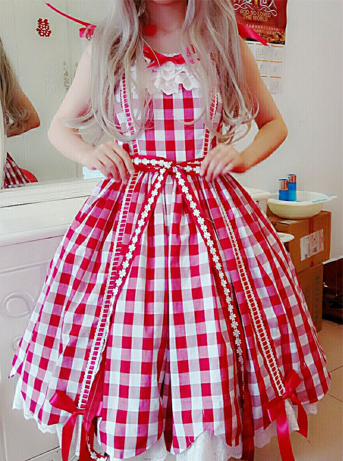 Pure Cotton Plaid Sweet Lolita Sling Dress