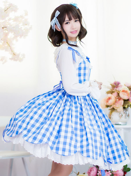 Pure Cotton Plaid Sweet Lolita Sling Dress