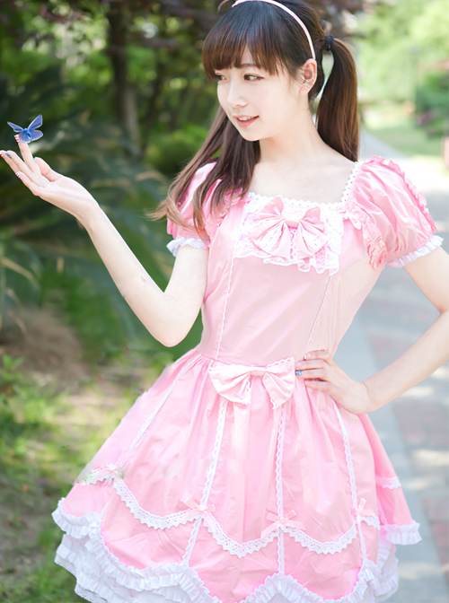 Pink Short Sleeves Sweet Bow Lolita Dress