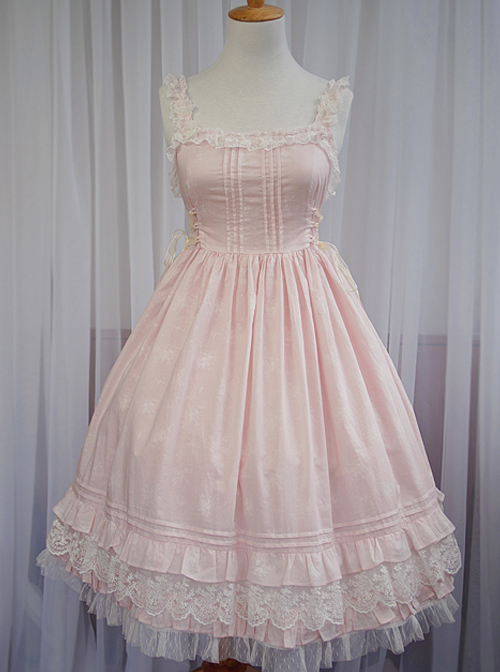 Pink Short Sleeves Sweet Lace Bow Ruffles Lolita Dress