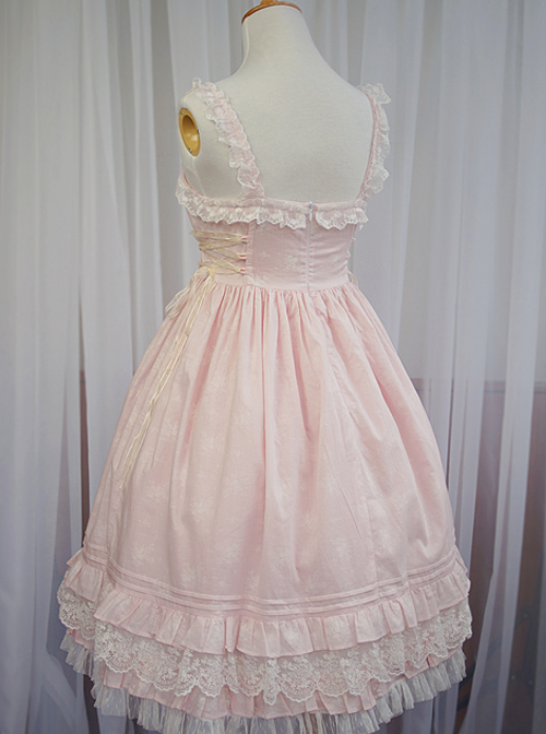 Pink Short Sleeves Sweet Lace Bow Ruffles Lolita Dress