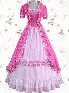 Pink Pleuche Victorian Gothic Lolita Short Sleeve Dress