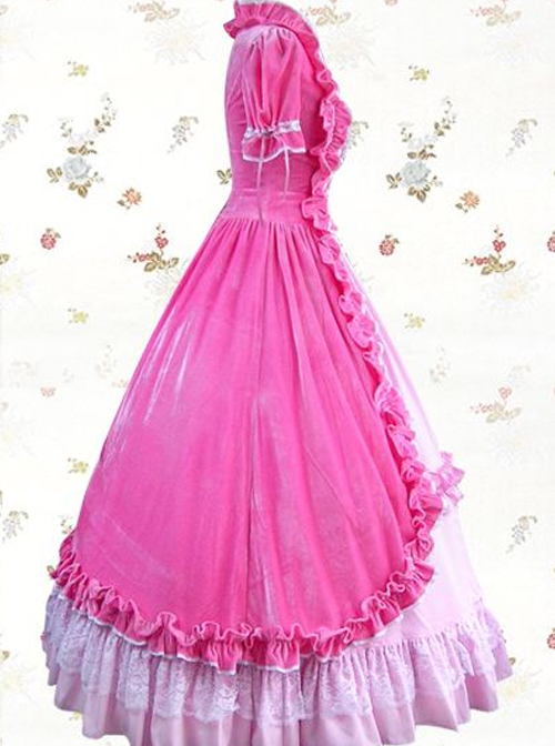 Pink Pleuche Victorian Gothic Lolita Short Sleeve Dress