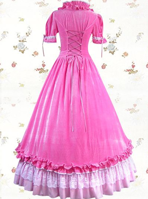 Pink Pleuche Victorian Gothic Lolita Short Sleeve Dress