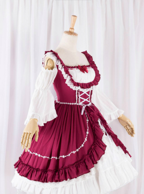 Elegant Red And White Classic Lolita Dress