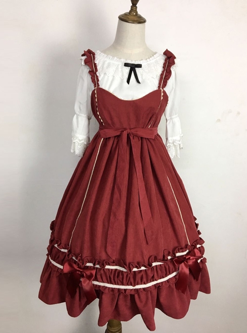 Wine Red Elegant Bowknot Classic Lolita Sling Dress