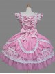 Pink And White Lace Bowknot Sweet Lolita Fly Sleeves Dress