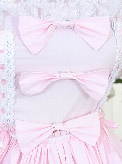 Pink Bind Straps Lace Sweet Lolita Short Sleeves Dress