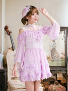 Purple Chiffon Sweet Lolita Long Sleeve Dress