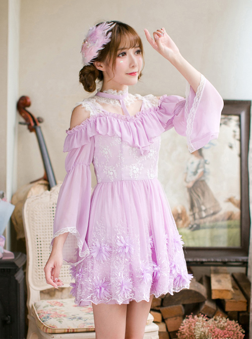 Purple Chiffon Sweet Lolita Long Sleeve Dress