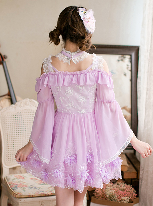 Purple Chiffon Sweet Lolita Long Sleeve Dress