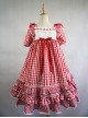 Summer Resort Girls Plaid High Waist Sweet Lolita Short Sleeves Dress