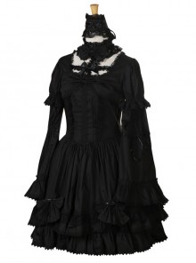 Black Long Sleeves Lace Gothic Lolita Dress