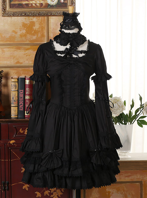 Black Long Sleeves Lace Gothic Lolita Dress