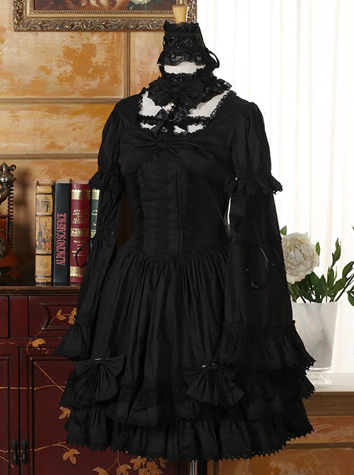 Black Long Sleeves Lace Gothic Lolita Dress