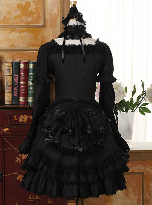 Black Long Sleeves Lace Gothic Lolita Dress