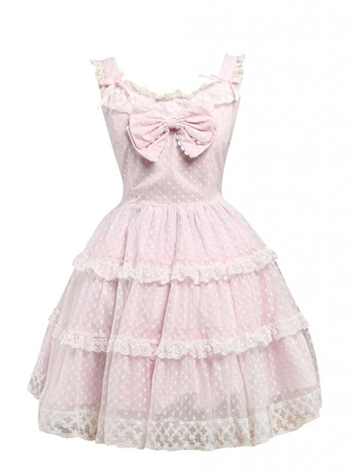 Pink Sleeveless Lace Ruffles Sweet Lolita Dress