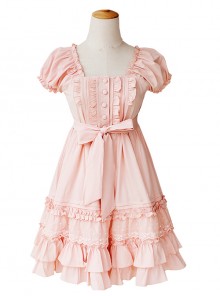 High Waist Cute Ruffle Chiffon Sweet Lolita Short Sleeve Dress