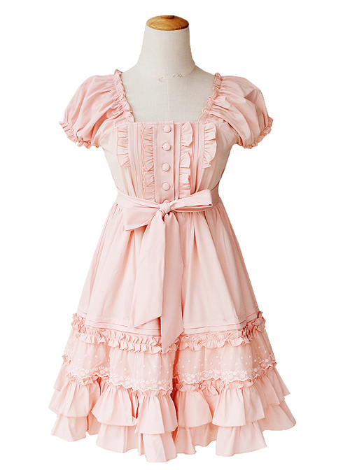 High Waist Cute Ruffle Chiffon Sweet Lolita Short Sleeve Dress