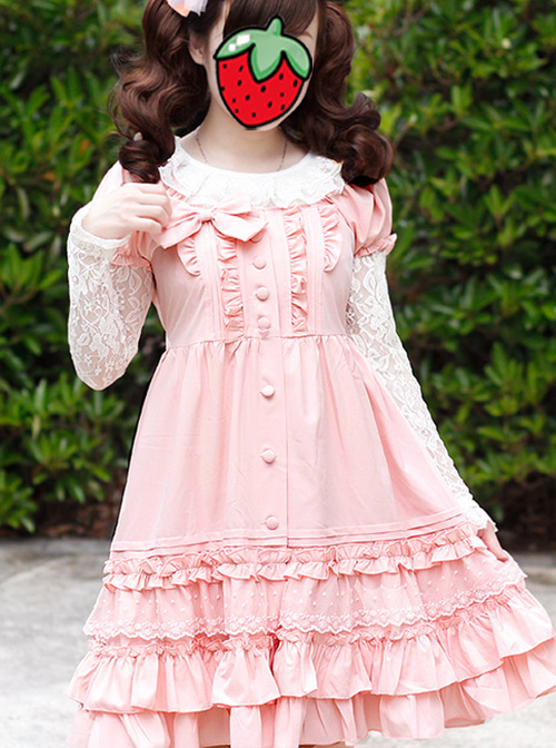 High Waist Cute Ruffle Chiffon Sweet Lolita Short Sleeve Dress