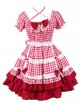 Cotton Red Plaid Ruffle Sweet Lolita Short Sleeve Dress