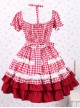 Cotton Red Plaid Ruffle Sweet Lolita Short Sleeve Dress