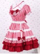 Cotton Red Plaid Ruffle Sweet Lolita Short Sleeve Dress