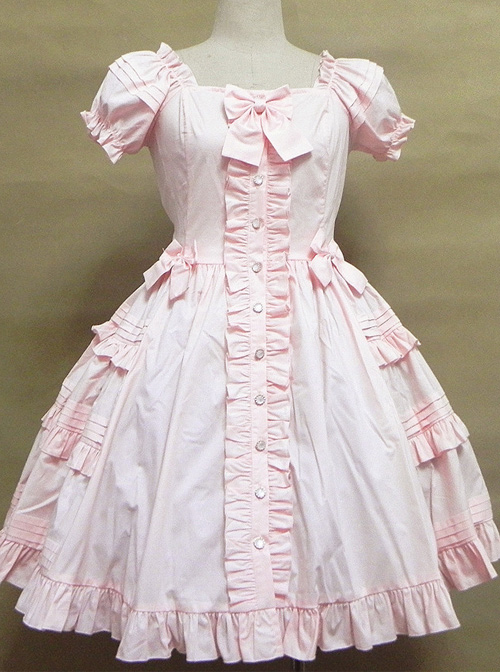 High Waist Ruffles Puff Sleeves Bowknot Sweet Lolita Dress