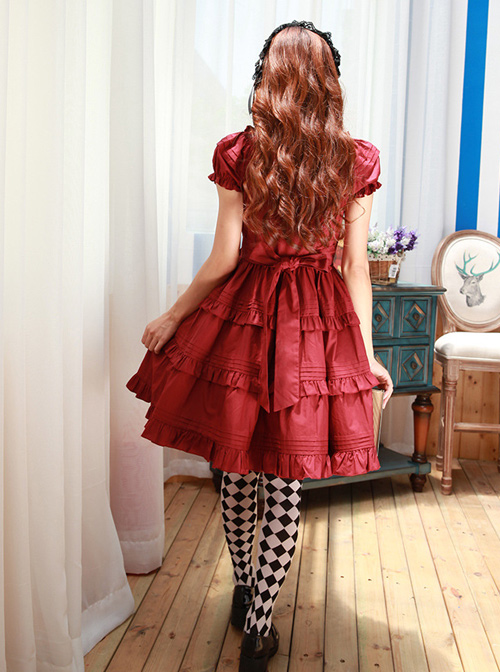 High Waist Ruffles Puff Sleeves Bowknot Sweet Lolita Dress