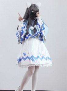 Lovely Shark Series White Long Sleeves Sweet Lolita Dress With Shark Shawl