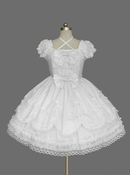 Cotton Bowknot Ruffles Short Sleeves Sweet Lolita Dress