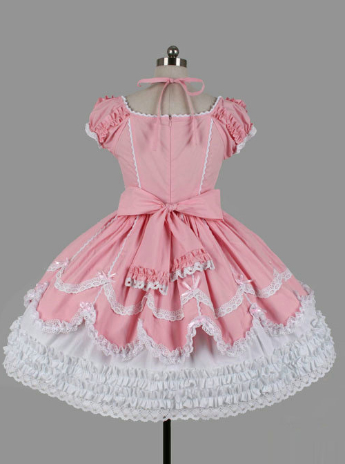 Cotton Bowknot Ruffles Short Sleeves Sweet Lolita Dress