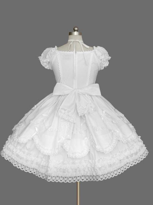 Cotton Bowknot Ruffles Short Sleeves Sweet Lolita Dress